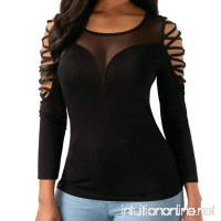 Ramble New Women Sexy Black Mesh Sheer Long Sleeve Cold Shoulder Hollow Out Casual Tops Party Clubwear - B07GFPQYSR